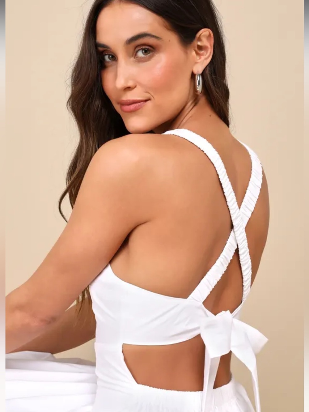 LULU's Casual White Summer Bridal Honeymoon Vacation Midi Dress Pockets NWT L - Picture 5 of 8